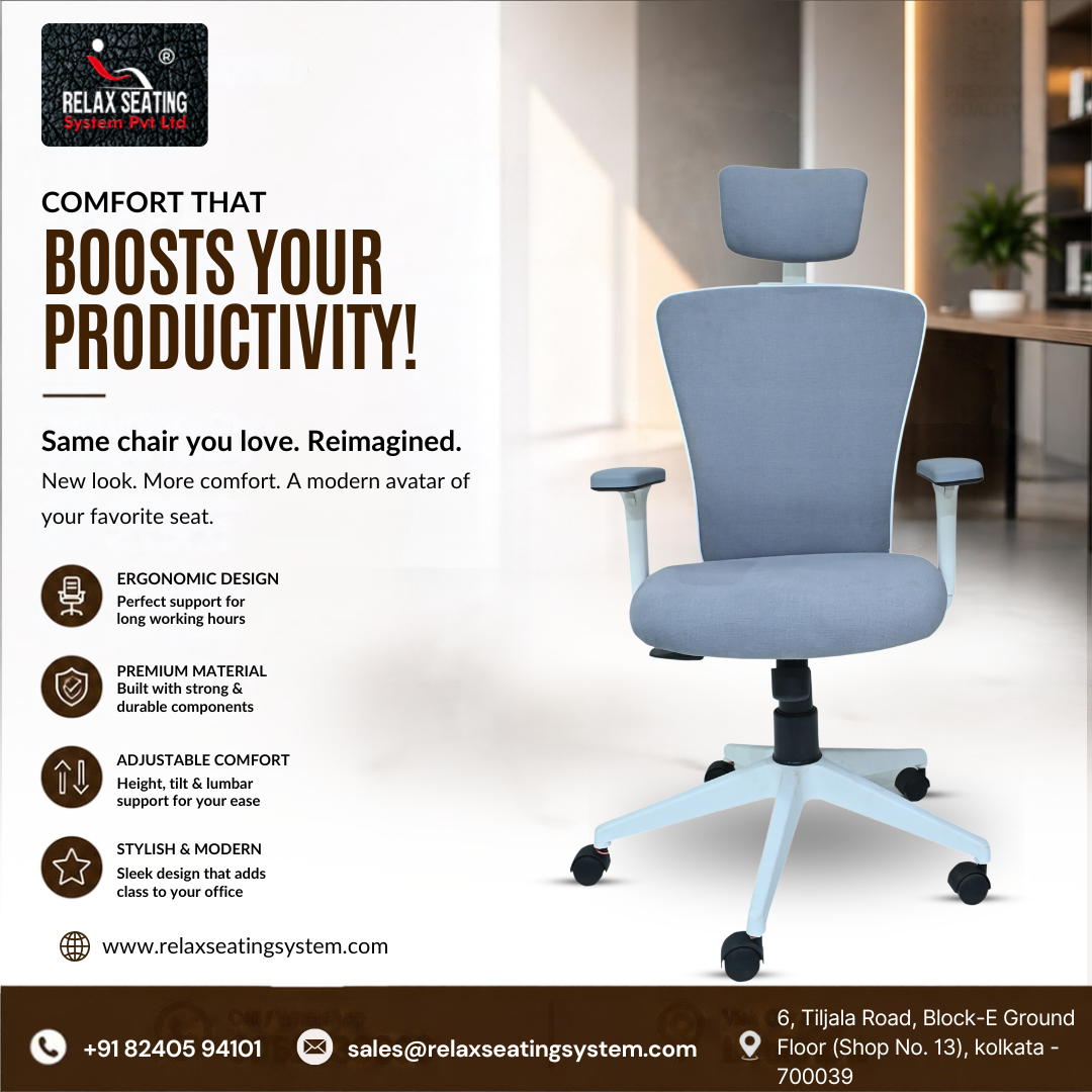Ergonomic office chair in Kolkata with adjustable height, tilt and lumbar support