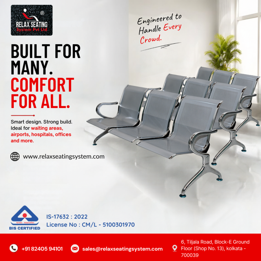 Heavy-duty stainless steel waiting area chairs and 3 seater bench seating in Kolkata