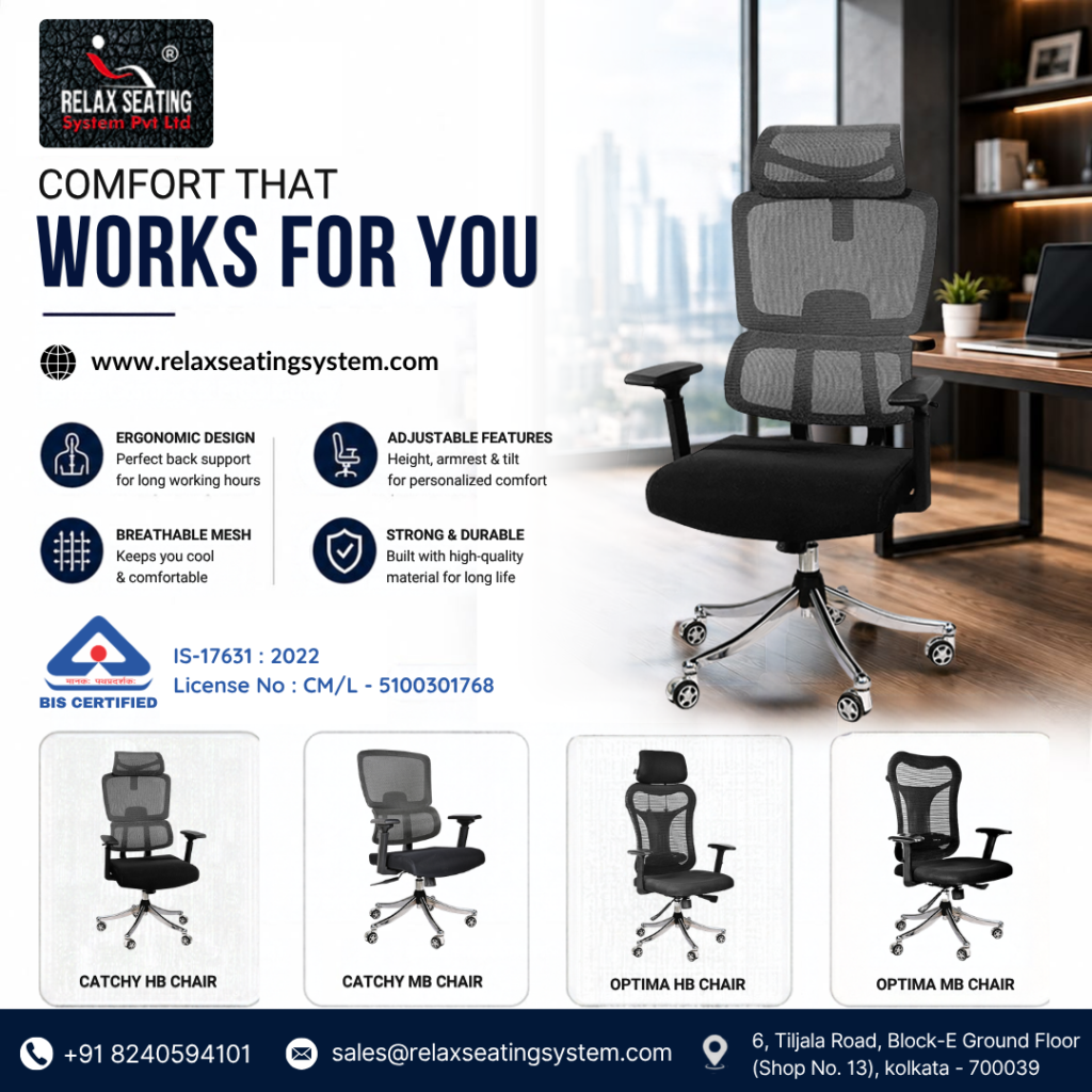 Modern breathable mesh office chair with adjustable features in Kolkata