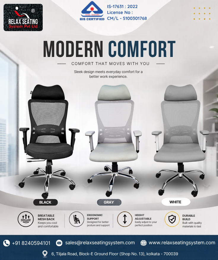 Modern ergonomic office chair with breathable mesh back in Kolkata