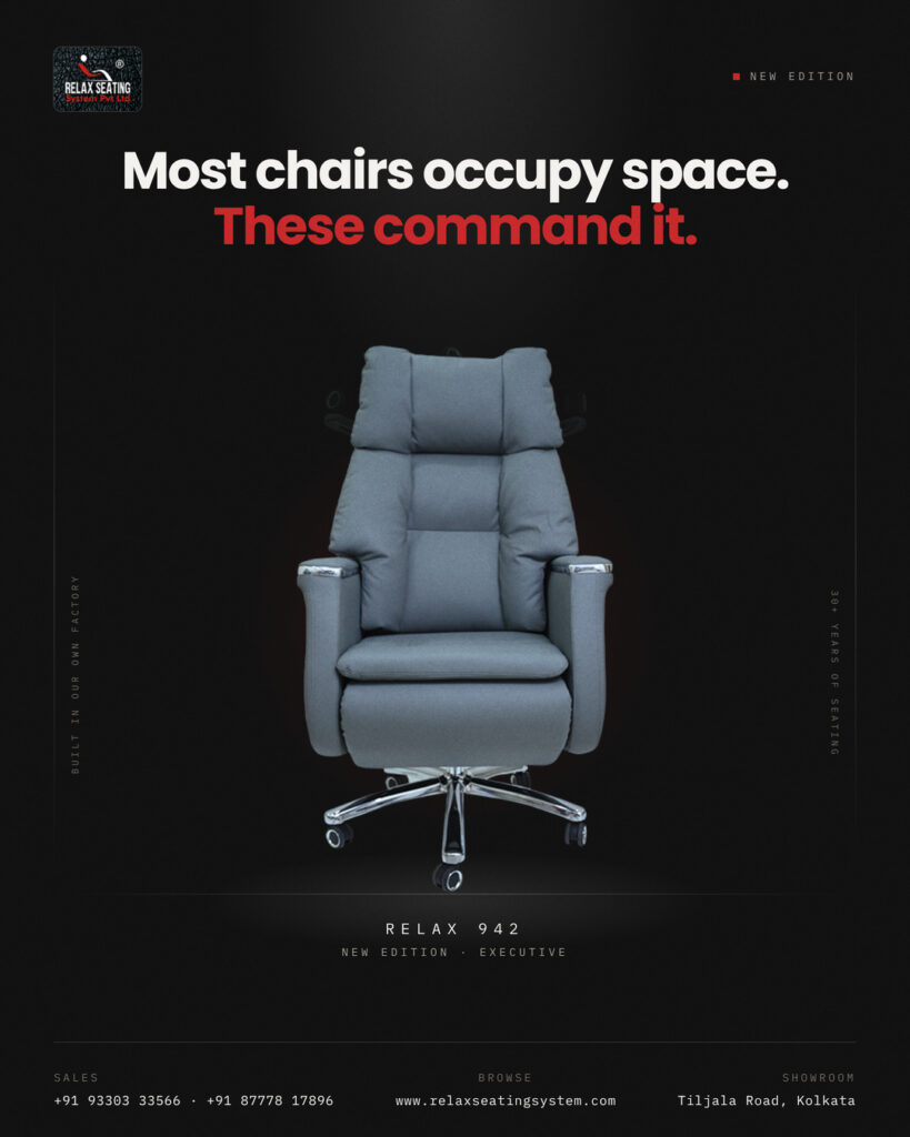 Relax 942 fully cushioned executive office chair with polished five-star base by Relax Seating System Pvt. Ltd.