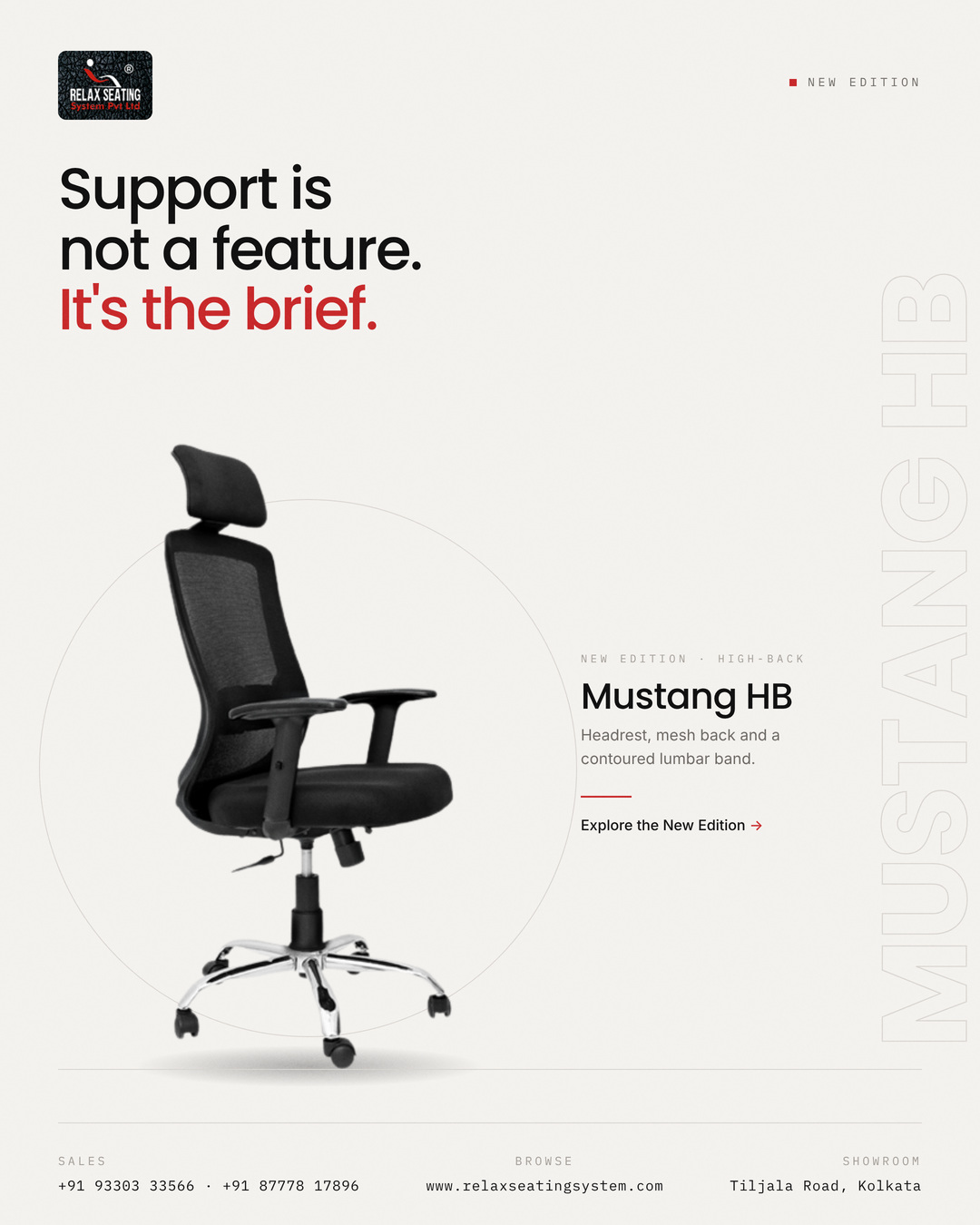 Mustang HB: High-Back Office Chair in Kolkata for Modern Workspaces