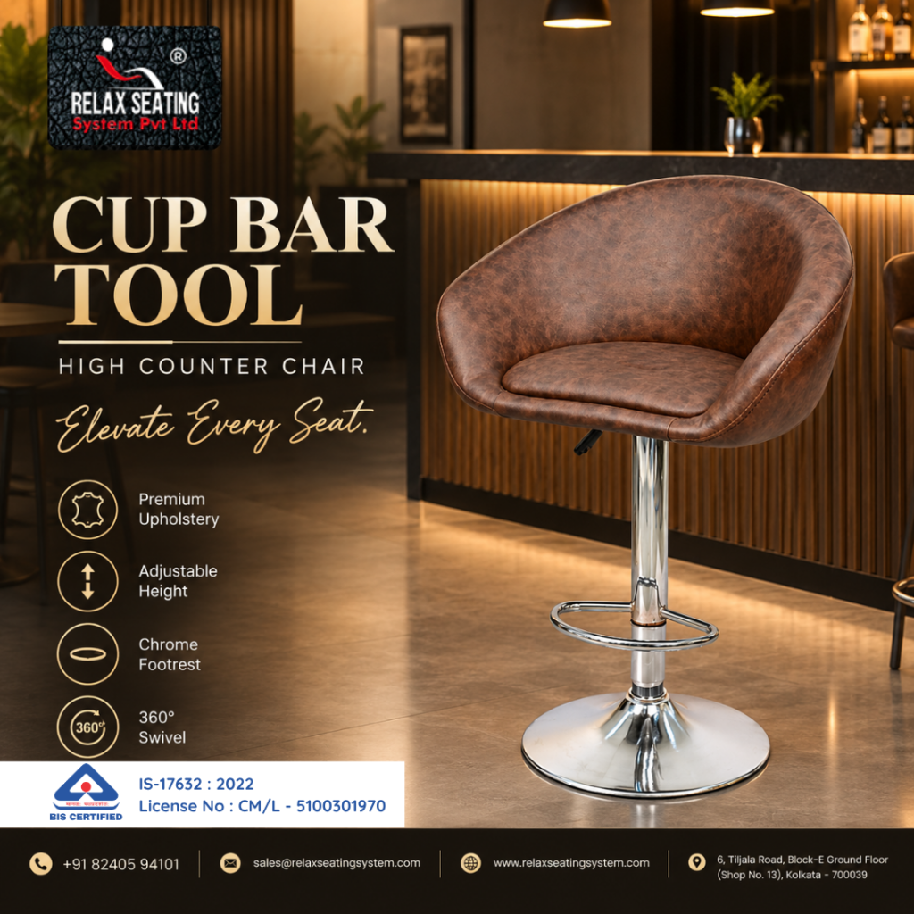 CUP BAR TOOL high counter chair with brown upholstery and chrome base in Kolkata